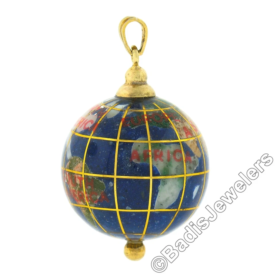 Colgante con dije de bola globo redondo pintado a mano detallado de oro amarillo de 10 quilates de 20,3 mm 0,8" Foto 2 de 4