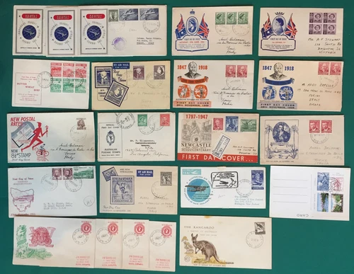 AUSTRALIA 22X FIRST COVER DAY Air Mail UNC Elizabeth II George 1937 1947 1949