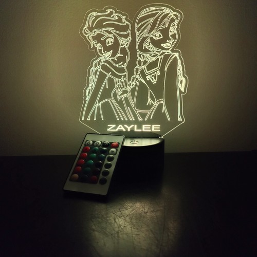 Frozen Elsa & Anna Night Light Personalized FREE Character LED Table Lamp - Picture 7 of 8