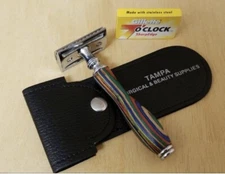 Safety Razor Double Edge Wood Handle Shaving 5 Free Blades Pouch travel Kit Set