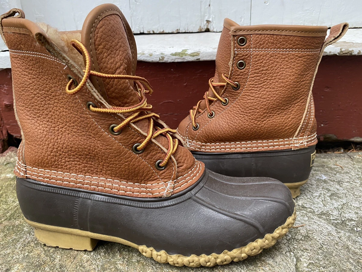 229 Womens LL Bean Boots 8 Shearling Lined Tan Brown Tumbled Leather Sz 8M