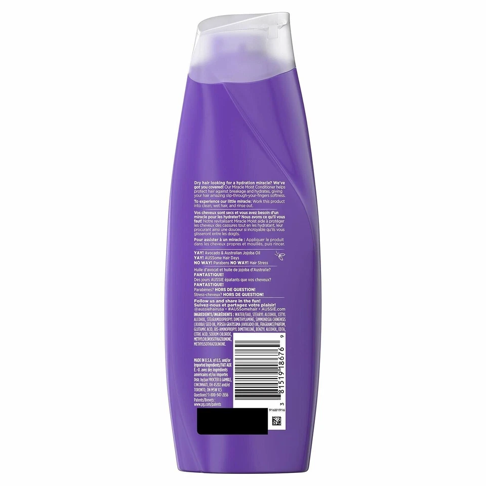 Acondicionador Aussie, Miracle Moist con aceite de jojoba de aguacate para cabello seco, 12,1 oz Foto 2 de 4