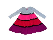 Hanna Andersson Girls 110 5/6 Colorblock Tier Skirt Long Sleeve Dress Cotton