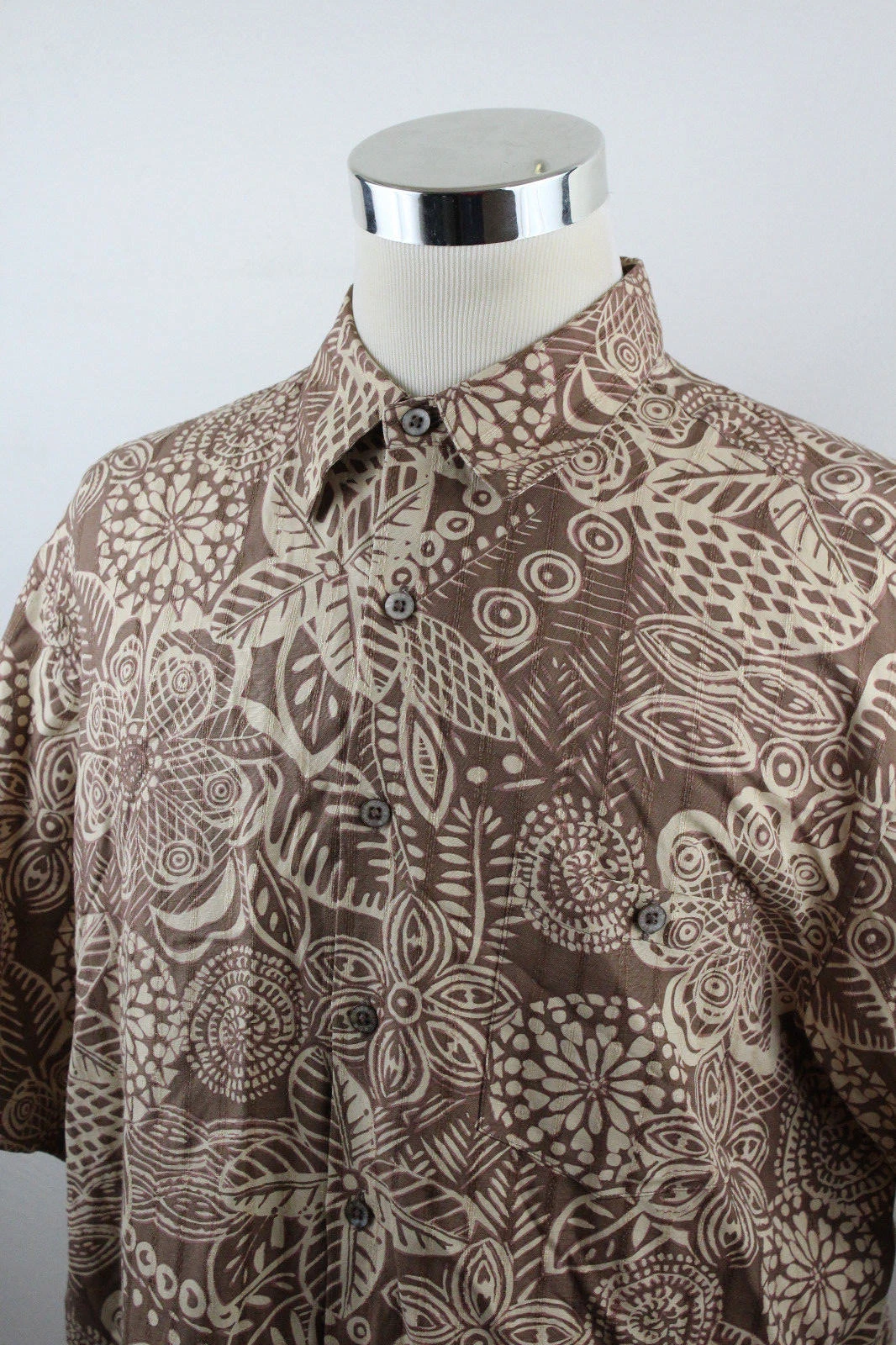 Tori Richard Brown/Beige Floral Hawaiian Button Up Shirt Sz XL Silk Linen Blend