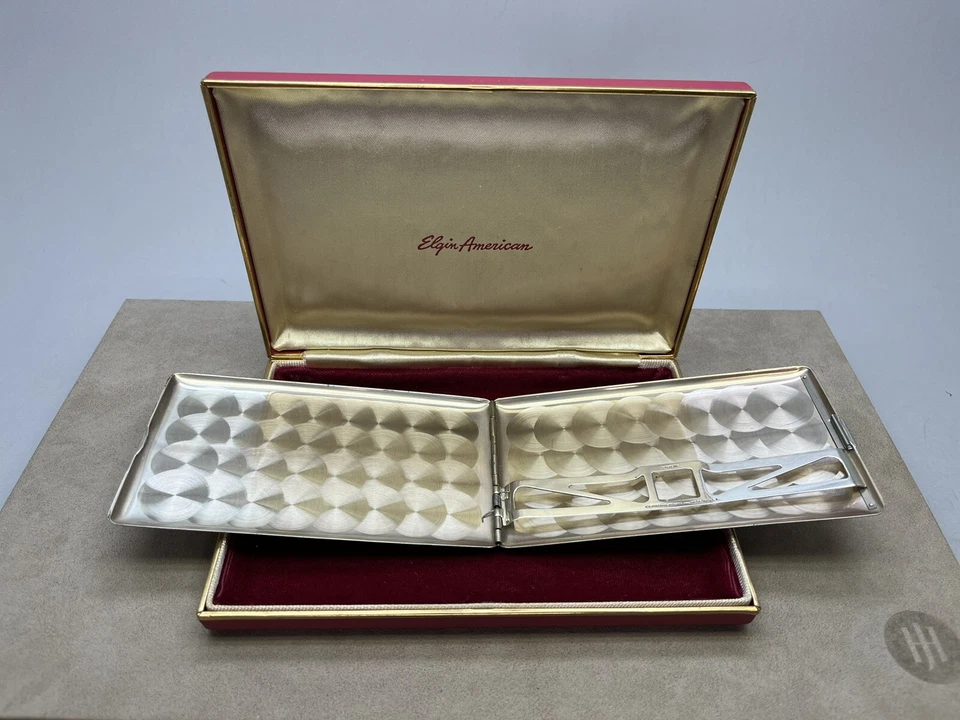 Antigua caja de cigarrillos de bolsillo vintage de plata de ley 925 americana Elgin, 135 G Foto 2 de 4