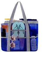 Genovega Large Mesh Beach Tote Bag With Multiple Pockets Waterproof, Blue