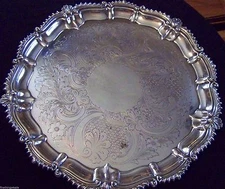 MASSIVE VICTORIAN ANTIQUE ENGLISH SHEFFIELD SILVER GADROON GEORGIAN SALVER TRAY