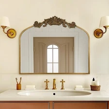 36x30" Vintage Mirror Ornate Baroque Arched Mirror Bathroom Makeup Mirror, Gold