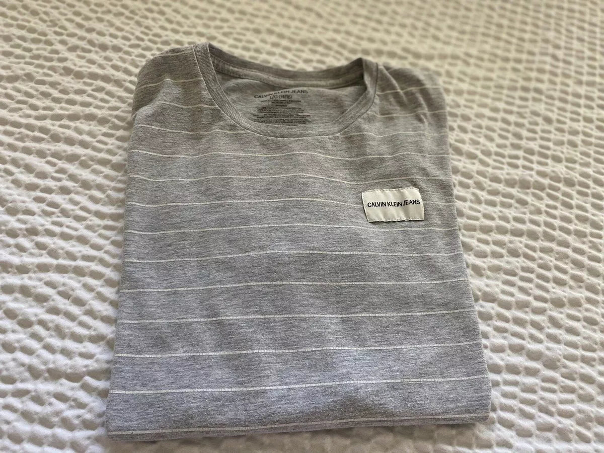 Size Boys Calvin Striped RN130323 T-Shirt 14/16 Klein | Large Short Gray Sleeve eBay