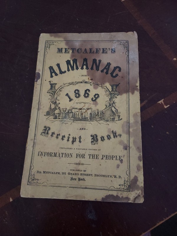 Vintage Metcalfes Almanac 1869 Brooklyn NY