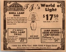 TJ's World Of Light Shell Lamp Sale Cape Coral 1981 Ft. Myers FL Ad TAJ4-3