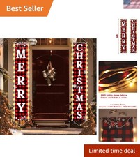 Christmas Decorations Outdoor Yard, Outside Front Porch Sign Set with Lights