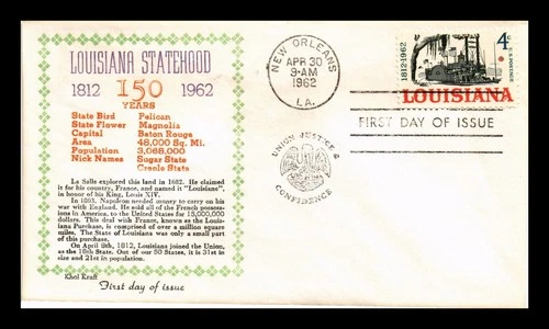DR JIM STAMPS US COVER LOUISIANA STATEHOOD 150TH ANNIVERSARY FDC SCOTT 1197
