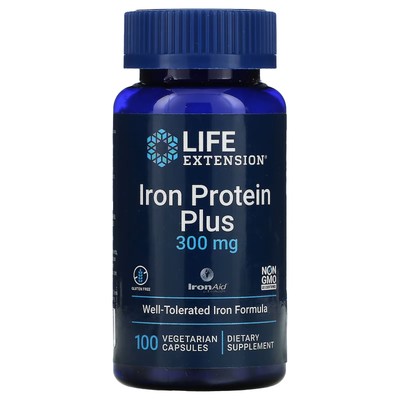 2 X Life Extension, Iron Protein Plus, 300 mg, 100 Vegetarian Capsules