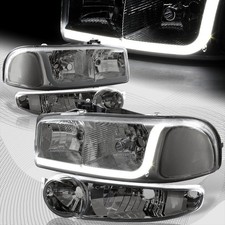 For 2001-2006 Gmc Yukon 1500 Denali Drl Led Smoke Clear Headlightsbumper 4pcs