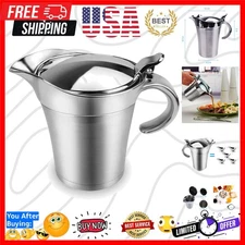 Stainless Steel Gravy Boat Sauce Jug with Lid, 26oz Double Wall Insulated, St...