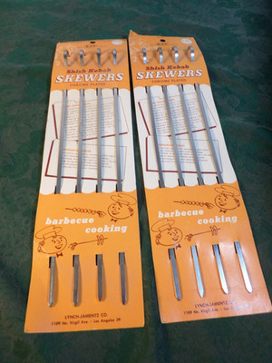 NIP-8pc Unique Vintage Lynch-Jamentz E-Z-V Chrome Plated Shish Kebab Skewers