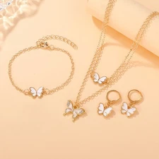 Women's Elegant Butterfly Jewelry Set - Earrings, Necklace and Ring 3-Piece Set
