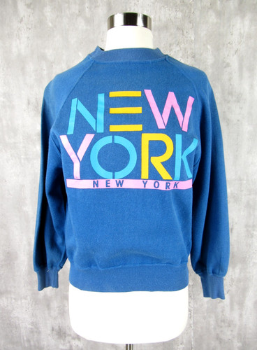 Vintage 80s New York Crewneck Sweatshirt Blue Cotton Blend Women's S/M