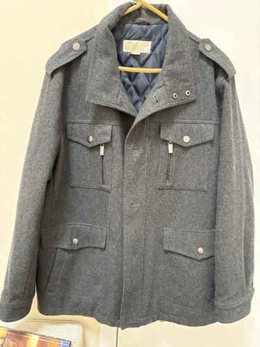 Giacca cappotto uomo Michael Kors grigio misto lana foderato taglia XL
