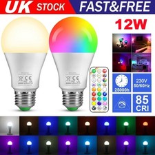 2X 12W RGB LED E27 Bulb Light 16 Colour Changing Remote Control Dimmable Lamp