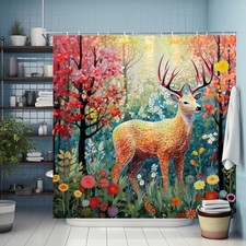 FRESH HOME Forest Elk Deer Shower Curtain, Moose Natural Animal and Flower