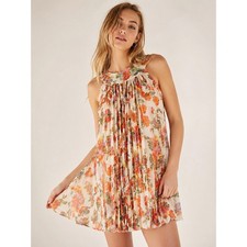 Free People SZ XS Floral Accordion Pleated Mini Dress OB502840