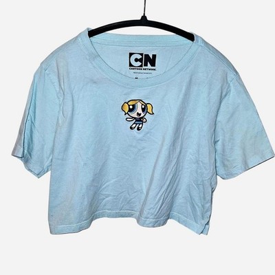Powerpuff Girls Light Blue Bubbles Embroidered Baby Tee Crop Top in Sz Medium