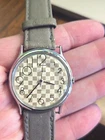 Timex M Cell Quartz Watercolors Gray Leather Strap Checkered Dial Vintage 80s