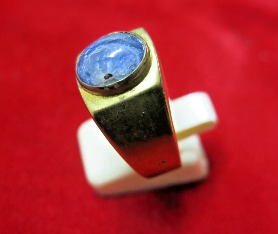 Vintage Men's Signet Ring 18k Micron Gold Over Brass Raw Blue Sapphire Size 11 - Image 2 of 4