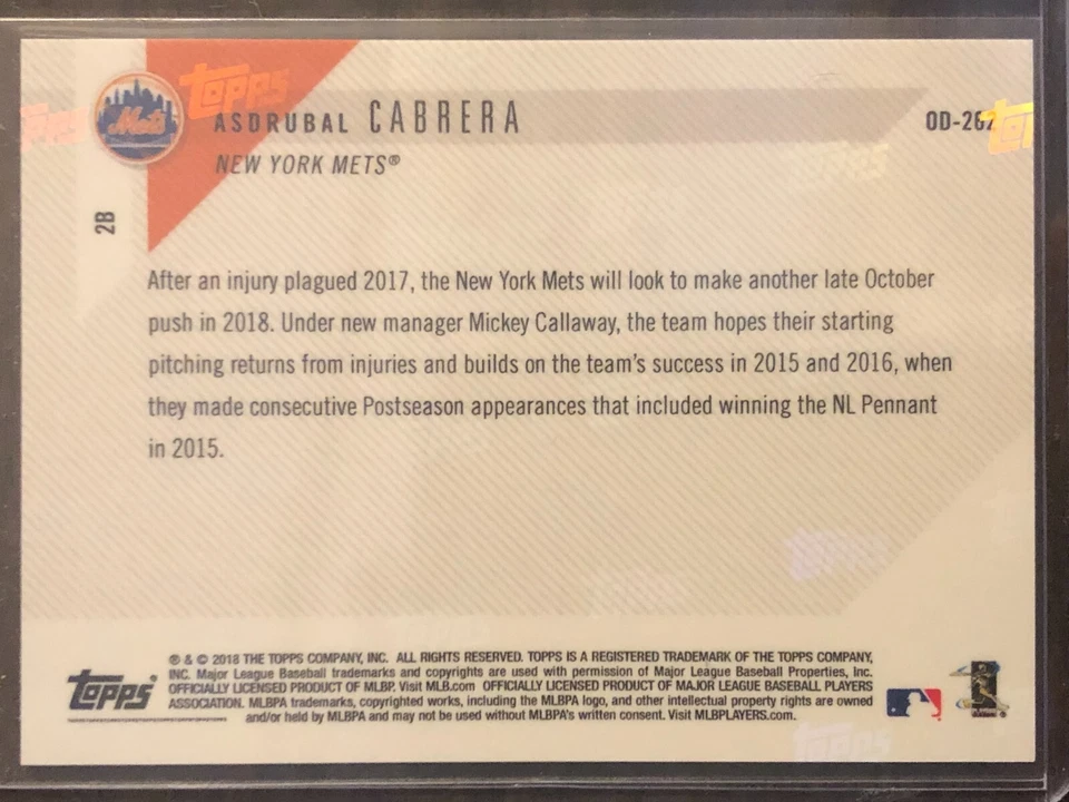 2018 Topps Now #OD-262 Asdrubal Cabrera New York Mets - Image 2 of 2