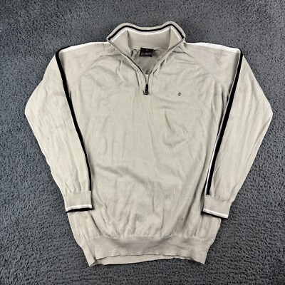 Oscar Jacobson Pullover Herren Large hellbraun grau Pulli 1/4 Zip Golf Sport Baumwolle OJ