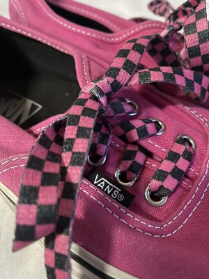 Vans Tennis Shoes Pink w/ Black Checkered Laces Authentic Mens