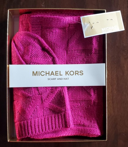 Michael Kors Women's Debossed Knit Metallic Beanie & Scarf Set