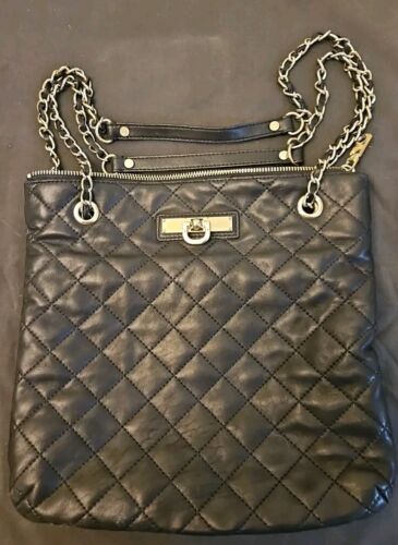 DKNY Quilted Gray Leather Chain Tote Handbag