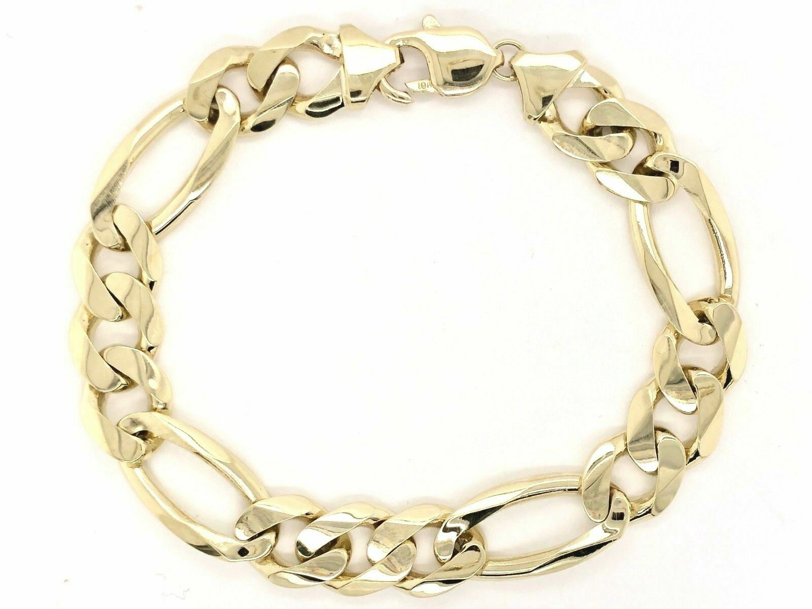10k Yellow Gold Solid Heavy Link Figaro Chain Bracelet 8
