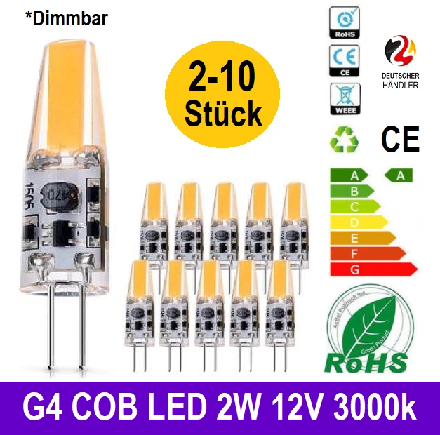 G4 LED COB 2W Lampen Stiftsockel Leuchtmittel Warmweiß, Dimmbar, AC/DC 12V LEDS - Bild 2 von 2