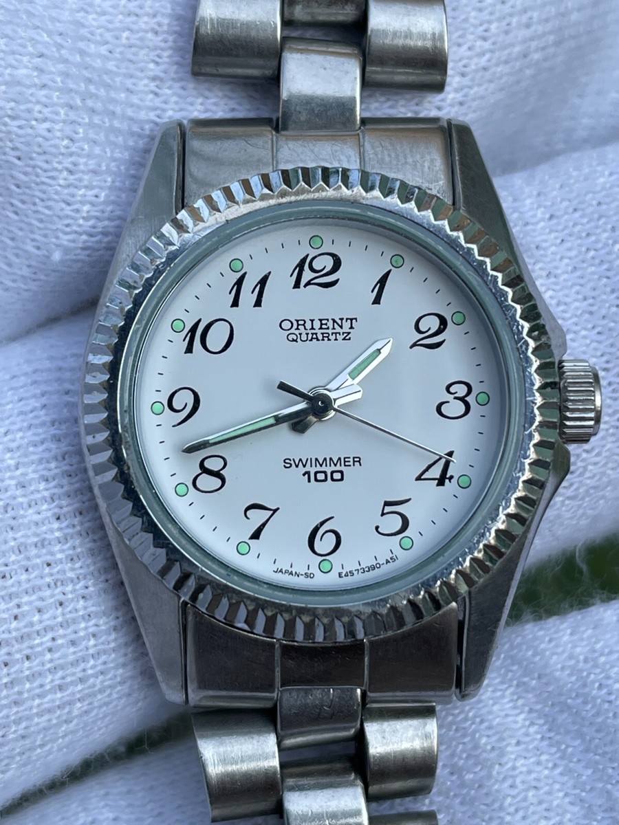 Vintage orient quartz stainless steel silver watch Orient Quartz “Black Ice” Dial ❄️ — Japan, late 1980s  main image 4
