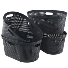 40 L Large Plastic Dirty Clothes Hamper, Gray Laundry Basket with Handle, 4-Pack