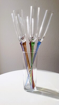 80er Sekt /Champagner Gläser 6er Set handmade  mit Standglas    Vintage 90s