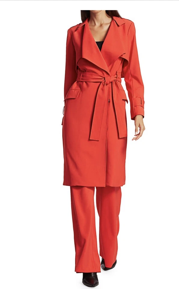 NUEVO CON ETIQUETAS Halston Heritage Traje Trench Coat Chaqueta XL X-Large Lápiz Labial Rojo $595 Foto 2 de 4