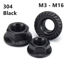 Black 304 Stainless Steel Hex Flange Nuts Serrated Lock Nut M3 M4 M5 M6 M8 M10