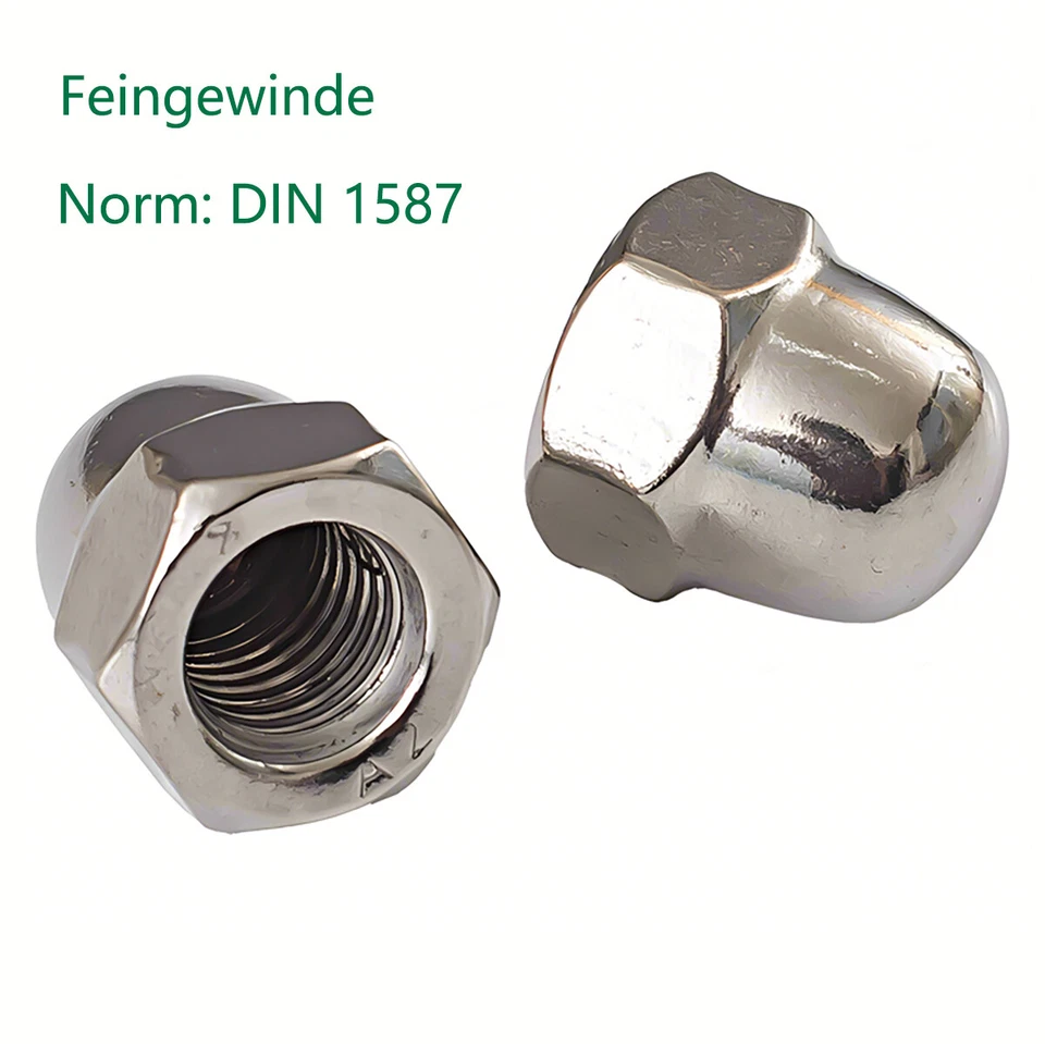 Feingewinde Hutmutter Edelstahl DIN 1587 hohe Form V2A Muttern M8 bis M20 Fein - Bild 2 von 4