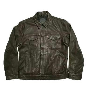 brown leather trucker jacket