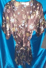 Vassarette M Ladies Nightgown  Matching Brown Satin Robe w/Belt Short Sleeves