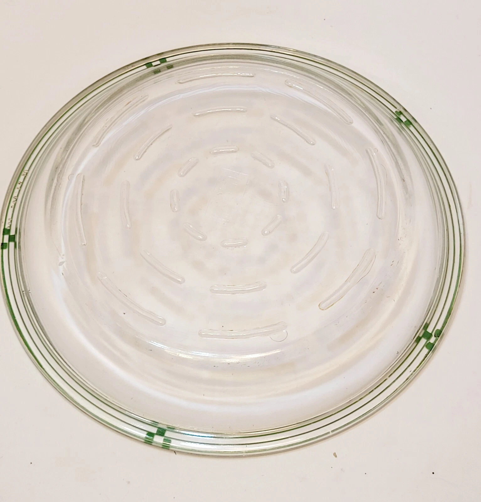 Vintage GLASBAKE 9" Pie Plate #244 Art Deco Green Striped Checkerboard