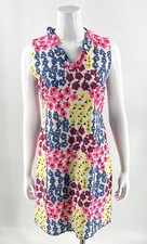 Talbots Sun Dress Size 8 White Blue Pink Floral Eyelet Ruffle Neck Cotton Womens