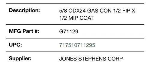 5/8″ Gas Connector, Coated W/ Fitting, 1/2″ FIP x 1/2″ MIP x 24″ Stainless JONES - Picture 6 of 6