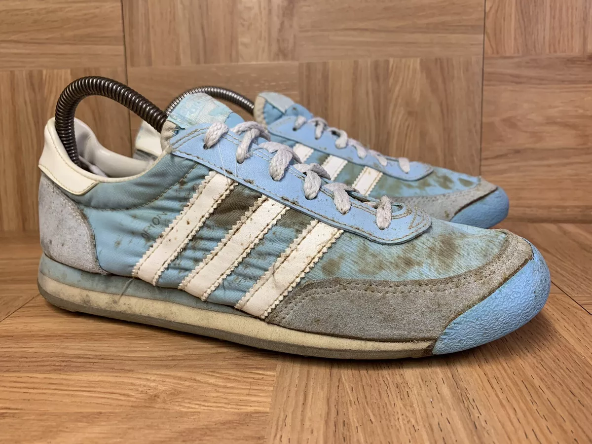 Vintage🔥 Adidas 80&#039;s Trainers Baby Blue White Sz 9 Worn Aged Racer | eBay