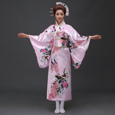 Floral Kimono Satin Ruffle Dress Japanese Bathrobe Yukata Geisha Costume  Vintage | eBay
